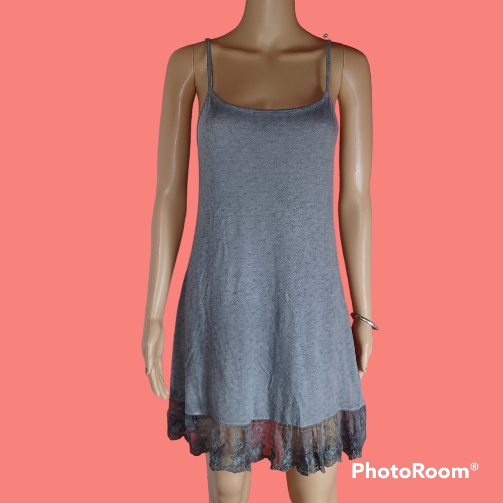 Z Supply Lightweight Gray Cami Dress with Lacy Bottom